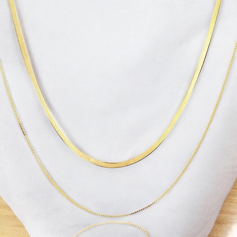NEW 18K yellow gold filled flat layered double snake chain necklace jewelry B8A
